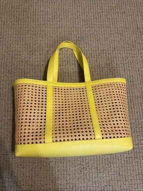 Yellow Trim Woven Tote Bag